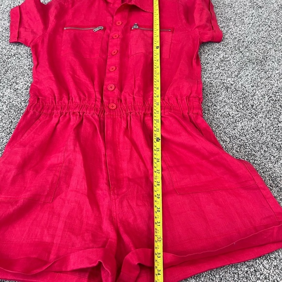 NWOT Blank NYC 100% Linen Short Sleeve Collared Elastic Waist Red Romper Size L - Picture 7 of 15
